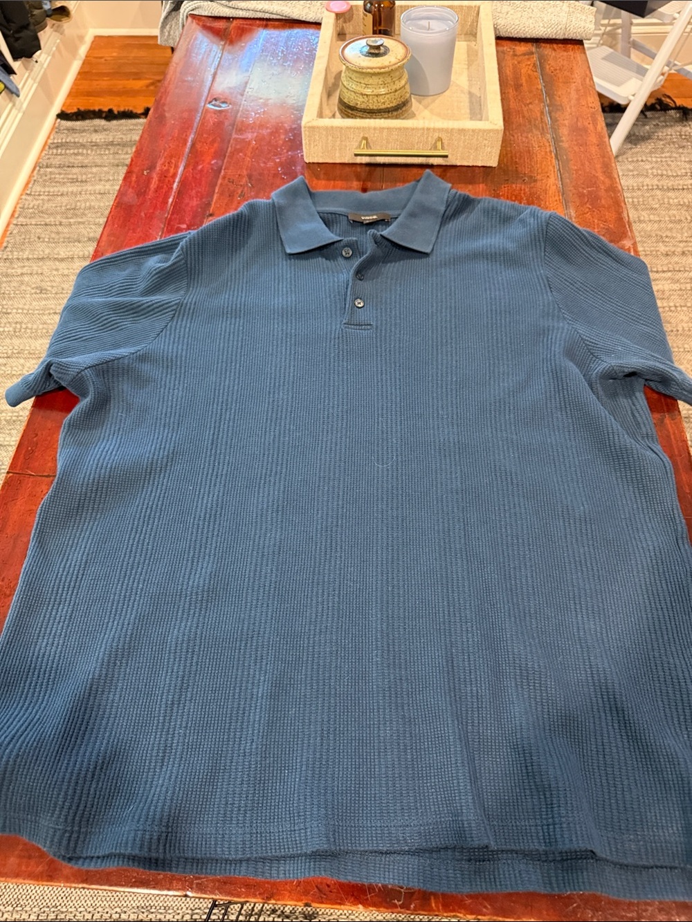 Vince Men's Slate Blue Textured Polo